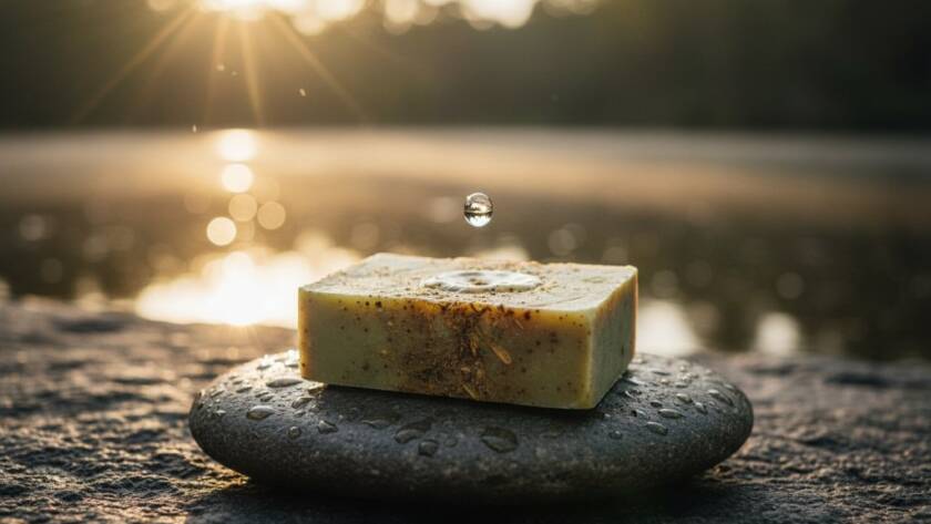 Dynamic wide shot of Lysterfield professional product photography for local brands in action, featuring a product being dramatically illuminated against a natural Lysterfield backdrop with a photographer capturing the moment at sunrise, showcasing innovative outdoor product display.
