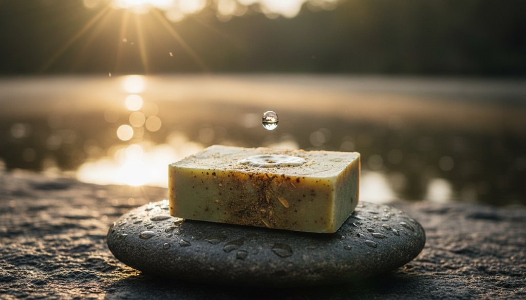 Dynamic wide shot of Lysterfield professional product photography for local brands in action, featuring a product being dramatically illuminated against a natural Lysterfield backdrop with a photographer capturing the moment at sunrise, showcasing innovative outdoor product display.