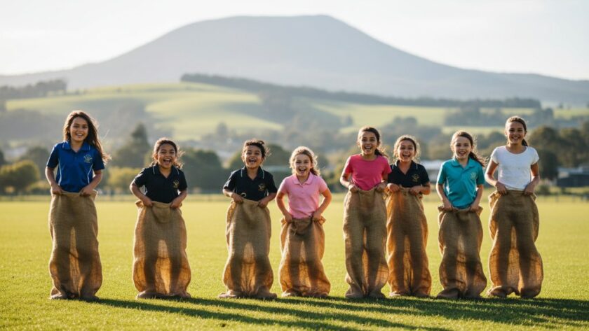 An epic moment of joyful students in Macedon School Photography Capturing Authentic Moments, with children laughing and celebrating their achievements on a sunny day in Macedon, Victoria.