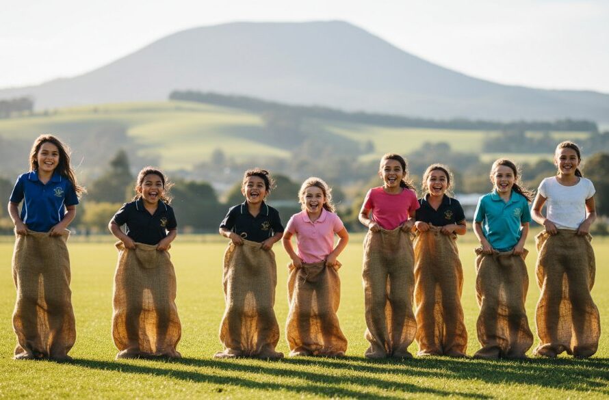 An epic moment of joyful students in Macedon School Photography Capturing Authentic Moments, with children laughing and celebrating their achievements on a sunny day in Macedon, Victoria.