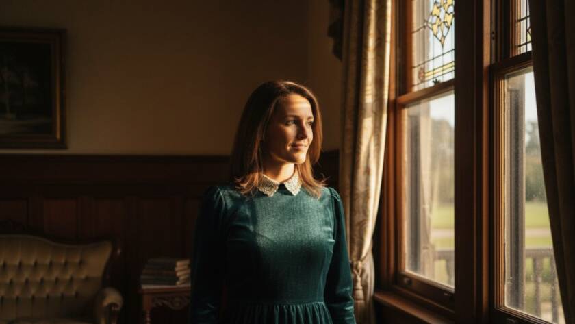 A dramatic Malvern East bespoke fine art portrait of a subject silhouetted against a golden hour sky over a historic Malvern East landmark, embodying timeless elegance.