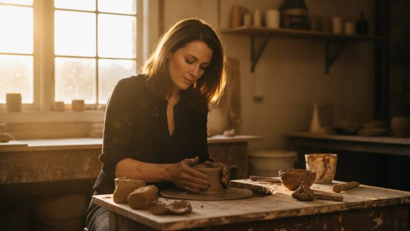 Dynamic Malvern East Commercial Photography Storytelling featuring a local artisan passionately crafting a unique piece, dramatically lit in their workshop, highlighting dedication and skill.