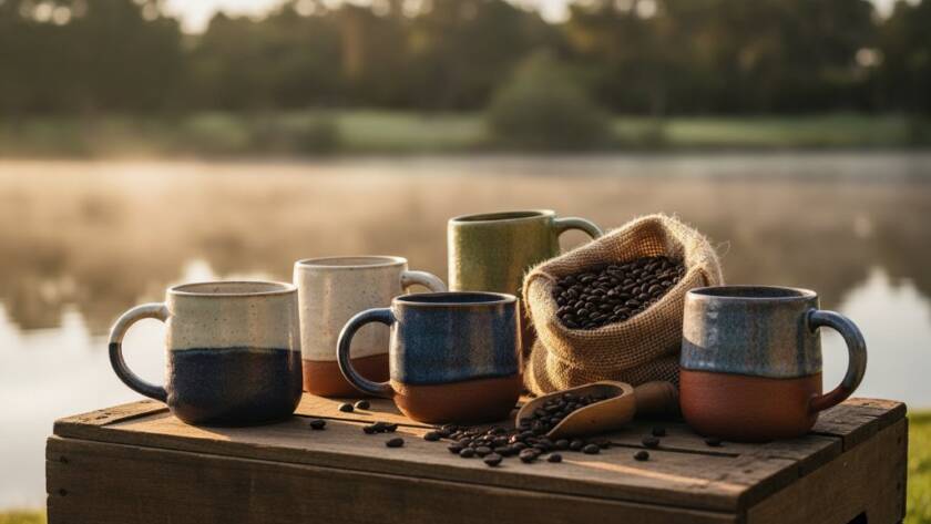 A close-up, dramatic shot of beautifully arranged local artisan products, bathed in golden hour light, reflecting in a tranquil pond in a Manor Lakes park, highlighting expert Manor Lakes retail product photography for online stores.