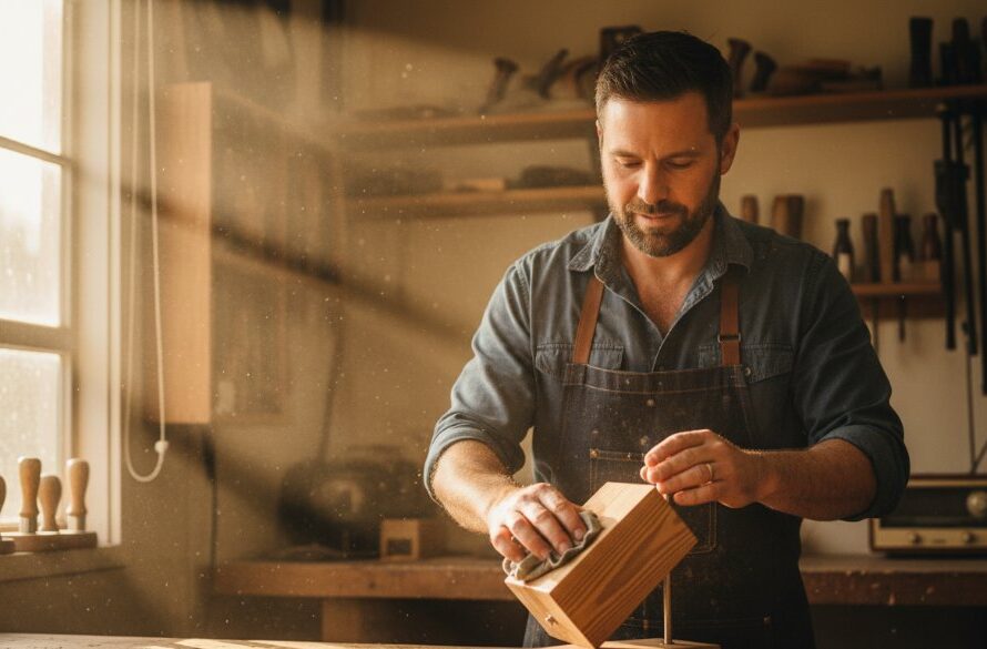Epic moment photograph capturing a local Marong artisan meticulously crafting bespoke goods in their workshop, bathed in golden afternoon light, showcasing their passion and the authenticity of Marong brand storytelling with professional commercial photography.