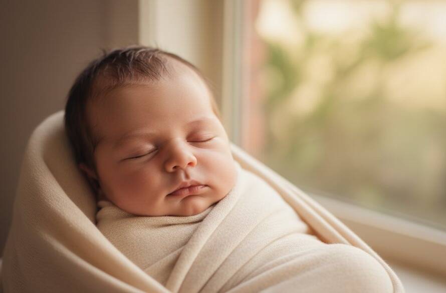 An ethereal close-up of a sleeping newborn baby's tiny hands gently curled, bathed in soft, warm light, symbolising the preciousness of McKinnon newborn photography capturing timeless first memories. Professional, high-contrast, artistic composition.