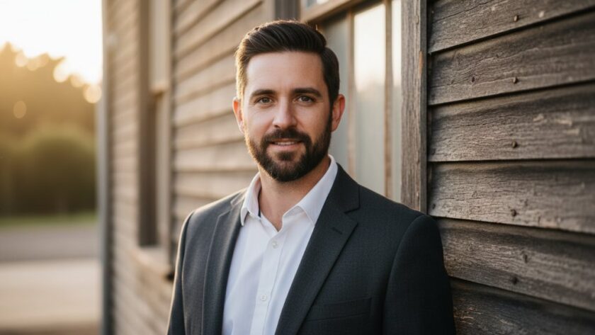 A professional portrait in Miners Rest, showcasing an individual's confident and approachable gaze against a rustic, heritage-inspired backdrop, capturing the essence of Miners Rest authentic professional portraits with dramatic, golden hour lighting.