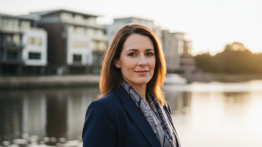 Dramatic portrait of a confident business professional in Moama, NSW border, captured as an epic moment, conveying strength and ambition for career advancement, showcasing expert lighting and professional colour grading.