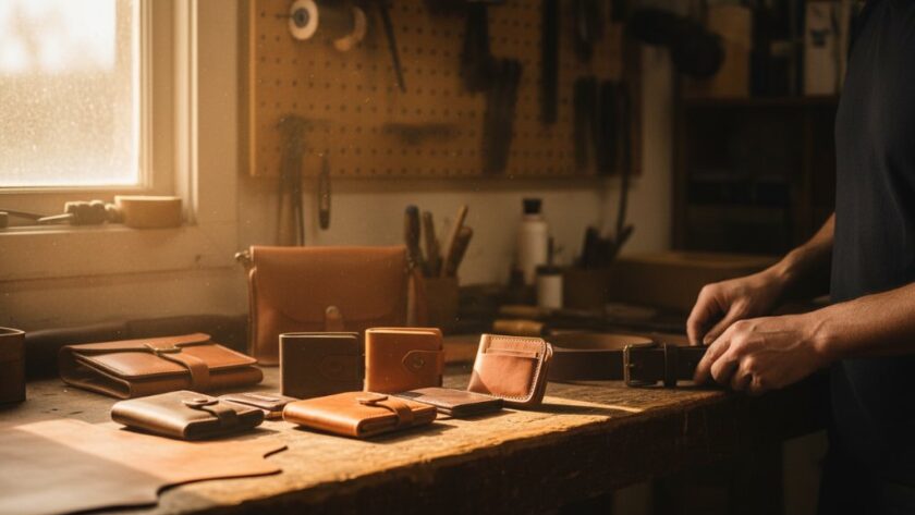 A close-up, dramatic shot showcasing intricate details of a handcrafted ceramic vase, bathed in golden hour sunlight, against the rustic backdrop of a Moe artisan workshop. Moe Victoria bespoke handcrafted product photography expertise is evident in the stunning detail and warm, inviting atmosphere.