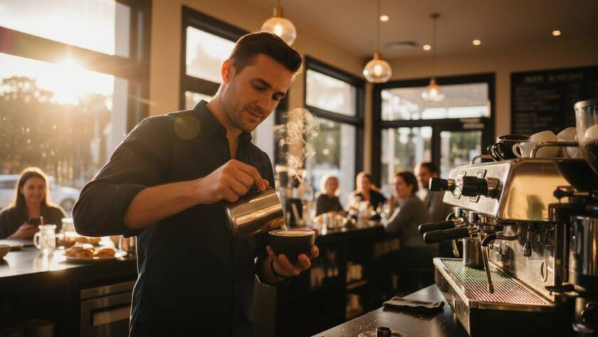 Dynamic 'epic moment' photograph showcasing a thriving local Mont Albert business, with a professional photographer capturing the essence of their brand, symbolizing Mont Albert commercial photography for business growth.