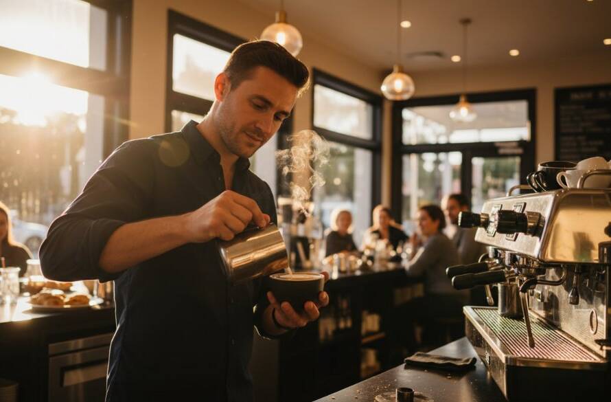 Dynamic 'epic moment' photograph showcasing a thriving local Mont Albert business, with a professional photographer capturing the essence of their brand, symbolizing Mont Albert commercial photography for business growth.