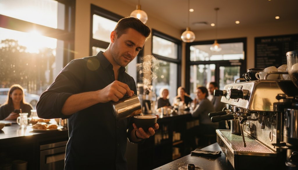 Dynamic 'epic moment' photograph showcasing a thriving local Mont Albert business, with a professional photographer capturing the essence of their brand, symbolizing Mont Albert commercial photography for business growth.