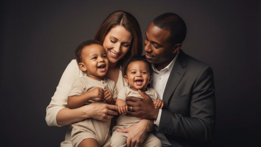 An emotionally resonant, professional studio photograph capturing a cherished family portrait in Mooroopna, showcasing a parent embracing their child with soft, dramatic lighting and a warm, inviting atmosphere, embodying the essence of Mooroopna Studio Photography for Cherished Family Portraits.