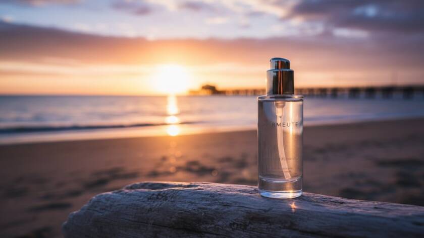 An epic moment of a luxury product dramatically illuminated by golden hour light on the Mordialloc beachfront, showcasing expert Mordialloc beachfront product advertising photography.