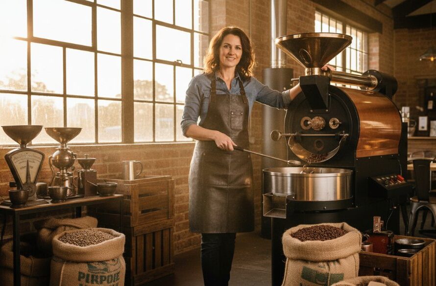 An epic moment captured in Morwell Advertising Photography for Local Businesses, showing a local artisan proudly showcasing their handcrafted product in a dramatic, sun-drenched workshop, with fine details highlighted by professional lighting and rich colour grading.