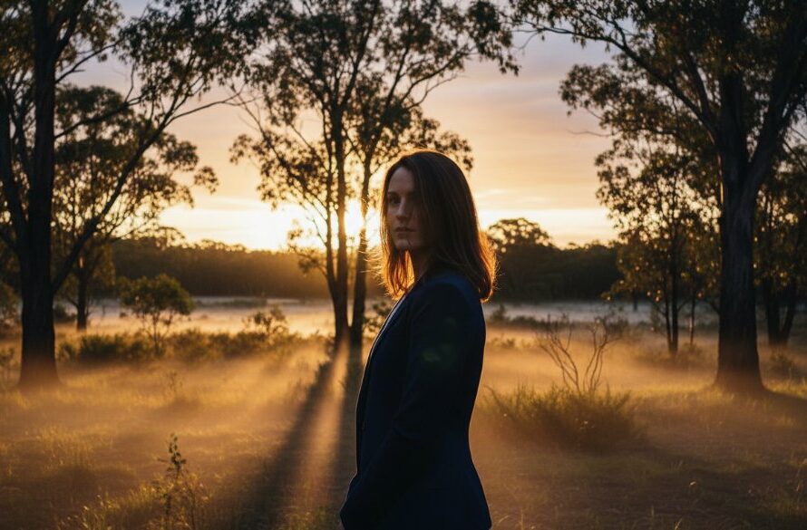 A dramatically lit, evocative fine art portrait capturing a profound emotional moment in Mount Clear, perfect for Mount Clear emotional fine art photography portraits, showcasing a subject lost in thought amidst the serene Victorian landscape.