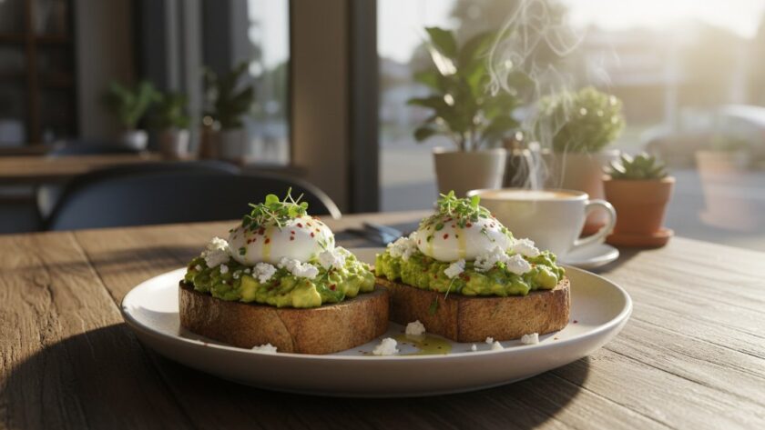 A vibrant, close-up, dramatic shot showcasing a beautifully styled dessert, highlighting the Mount Helen cafe food photography flavour, with soft, warm lighting accentuating textures and colours.