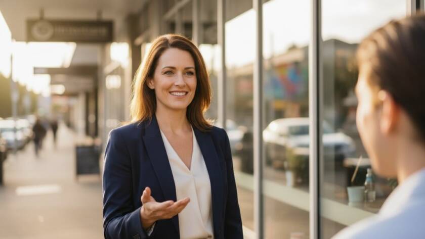 A powerful, dramatically lit portrait of a confident small business owner in Mount Waverley, holding a beautifully crafted product, showcasing professional Mount Waverley Branding Photography for Authentic Local Brands with a warm, inviting smile, bathed in golden hour light, reflecting the vibrant local community.