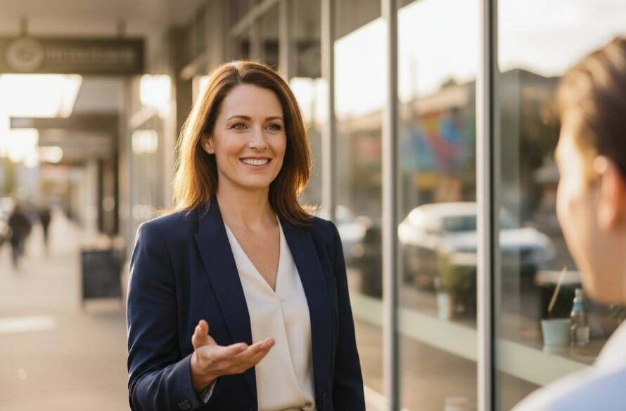 A powerful, dramatically lit portrait of a confident small business owner in Mount Waverley, holding a beautifully crafted product, showcasing professional Mount Waverley Branding Photography for Authentic Local Brands with a warm, inviting smile, bathed in golden hour light, reflecting the vibrant local community.