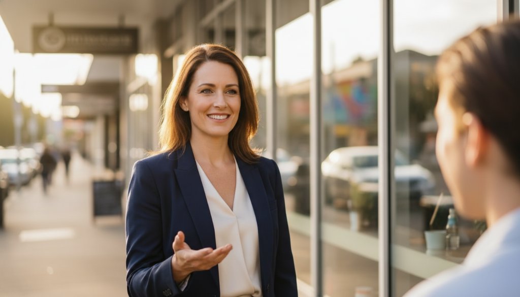 A powerful, dramatically lit portrait of a confident small business owner in Mount Waverley, holding a beautifully crafted product, showcasing professional Mount Waverley Branding Photography for Authentic Local Brands with a warm, inviting smile, bathed in golden hour light, reflecting the vibrant local community.