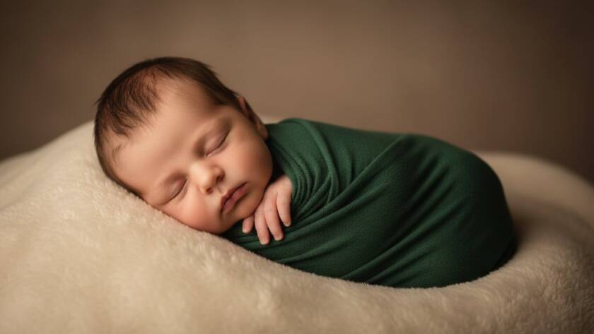 An artistic, dramatically lit 'epic moment' photograph capturing Narre Warren North newborn photography cherished heirloom portraits, featuring a sleeping infant swaddled in soft fabric, held gently in a parent's hands, bathed in warm, ethereal light filtering through a window, emphasizing tiny details like fingers and toes, set against a blurred, homely Narre Warren North backdrop, conveying peace and profound connection.