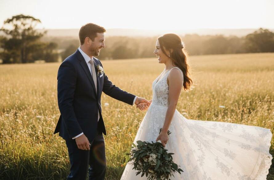 An emotional couple sharing a tender, unscripted kiss under dramatic golden hour light at a Narre Warren South wedding, perfectly capturing genuine Narre Warren South wedding photography candid moments with a cinematic touch.