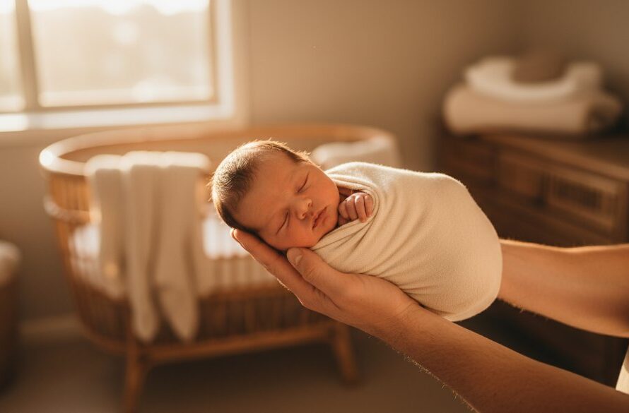 A serene and heartwarming close-up of a newborn baby's tiny hand gently grasping a parent's finger, illuminated by soft window light, showcasing the tender connection during a newborn photography session in Wendouree Victoria, capturing an epic moment of new family love.