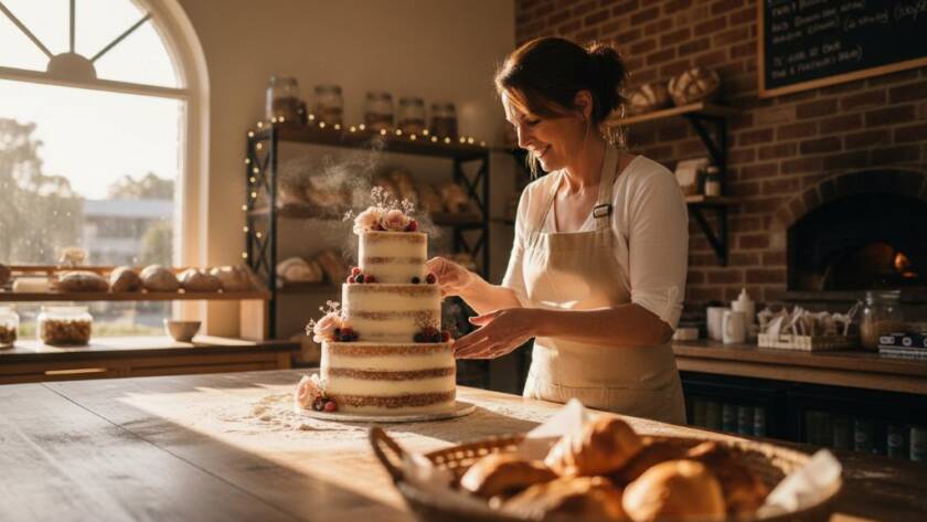 An epic moment of Noble Park business branding photography: a local artisan proudly showcasing their handcrafted product in a beautifully lit workshop, bathed in golden hour sunlight, with a professional, color-graded cinematic feel.