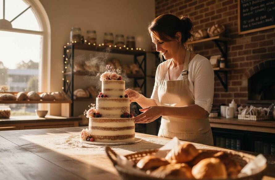 An epic moment of Noble Park business branding photography: a local artisan proudly showcasing their handcrafted product in a beautifully lit workshop, bathed in golden hour sunlight, with a professional, color-graded cinematic feel.