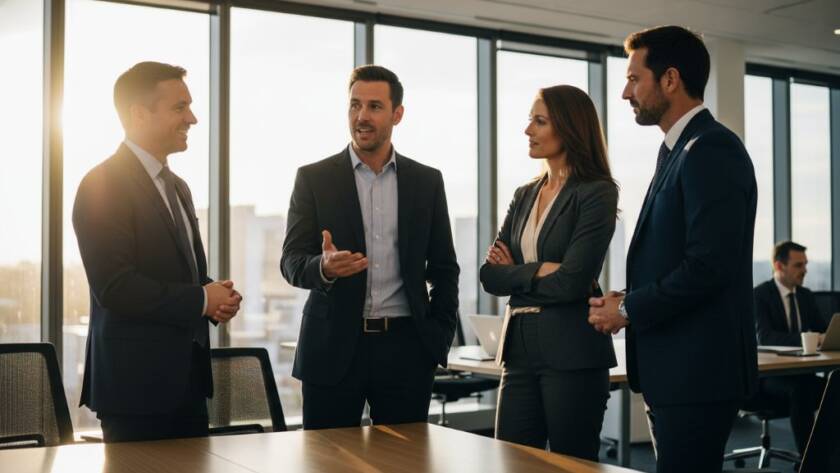 An epic moment captured in Noble Park North showing a successful business professional, mid-laughter, having their Noble Park North professional corporate headshots taken in a modern, light-filled office, with dramatic rim lighting highlighting their profile against a subtly blurred background, conveying confidence and approachability.