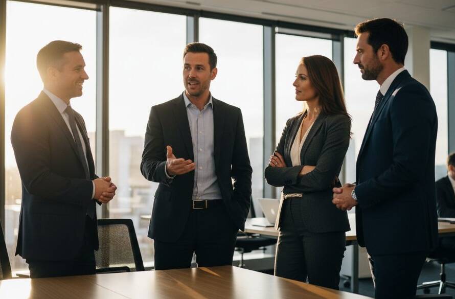 An epic moment captured in Noble Park North showing a successful business professional, mid-laughter, having their Noble Park North professional corporate headshots taken in a modern, light-filled office, with dramatic rim lighting highlighting their profile against a subtly blurred background, conveying confidence and approachability.