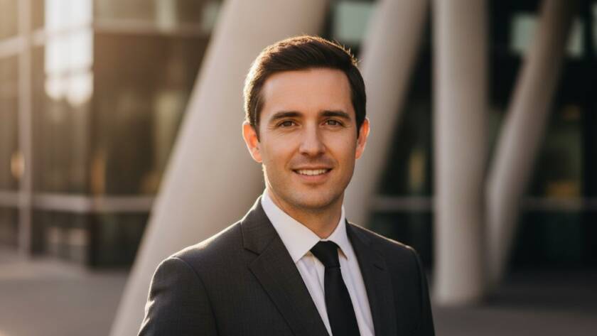 Dynamic portrait featuring a confident professional captured in Noble Park North, showcasing their authentic personality for career advancement, with dramatic backlighting and a crisp, modern aesthetic.