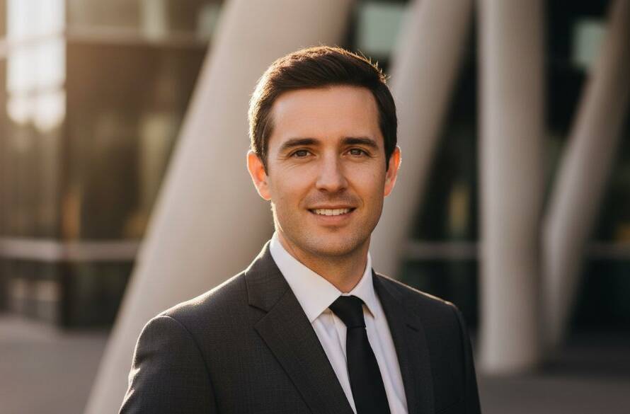 Dynamic portrait featuring a confident professional captured in Noble Park North, showcasing their authentic personality for career advancement, with dramatic backlighting and a crisp, modern aesthetic.