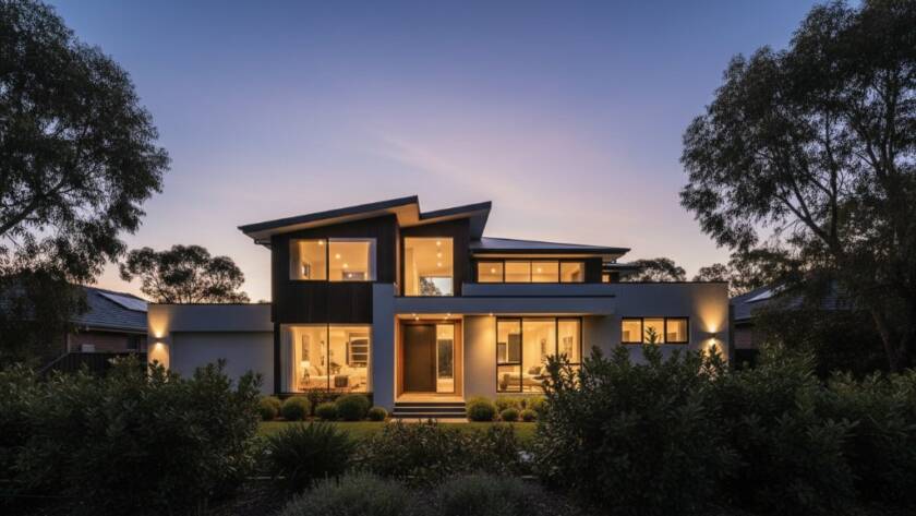 A breathtaking twilight shot of a modern family home in Noble Park, Victoria, with warm interior lights glowing, perfectly illustrating how Noble Park Real Estate Photography Unlocks Property Potential through stunning visual appeal.