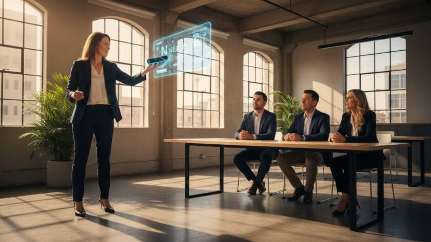 An epic moment of a local artisan showcasing their craft in a modern Notting Hill studio, dramatically lit for impactful commercial photography for local businesses, capturing skill and passion.