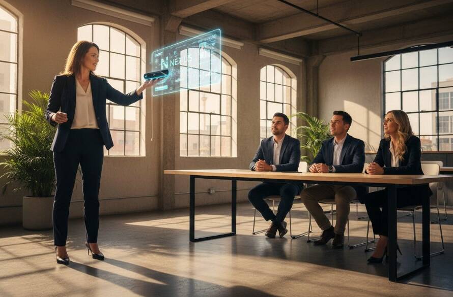 An epic moment of a local artisan showcasing their craft in a modern Notting Hill studio, dramatically lit for impactful commercial photography for local businesses, capturing skill and passion.