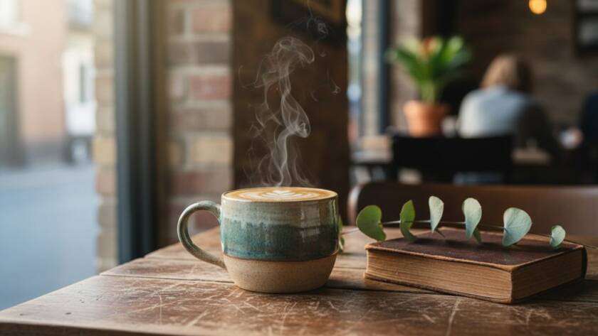 Dramatic close-up of beautifully styled artisan coffee beans from a Notting Hill small business, illuminated by golden hour light streaming through a cafe window, showcasing expert Notting Hill product styling Melbourne small businesses can achieve for compelling visuals.