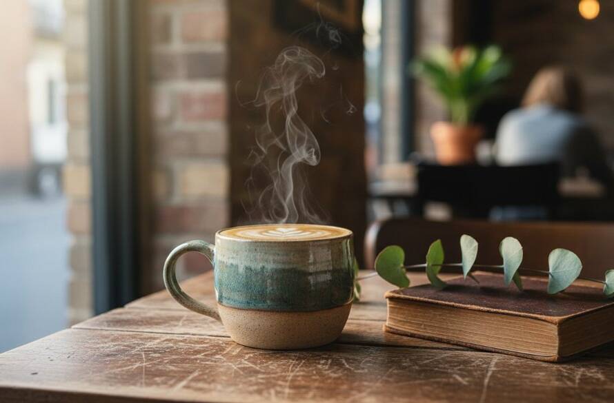Dramatic close-up of beautifully styled artisan coffee beans from a Notting Hill small business, illuminated by golden hour light streaming through a cafe window, showcasing expert Notting Hill product styling Melbourne small businesses can achieve for compelling visuals.