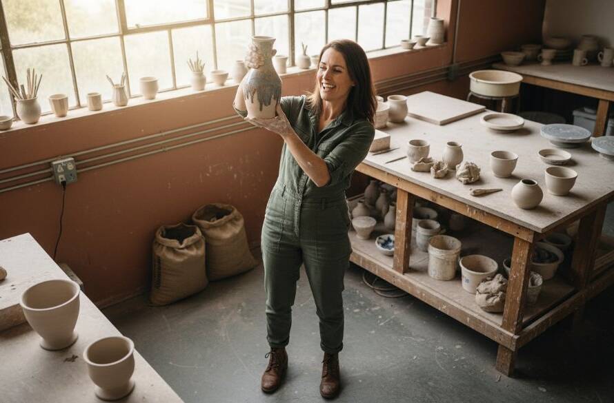 A dynamic, high-angle shot of a passionate entrepreneur collaborating with their team in a modern, light-filled Nunawading creative studio, showcasing the essence of Nunawading branding photography for local businesses with dramatic, warm backlighting.