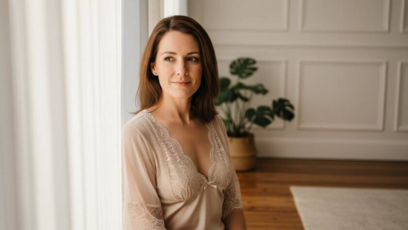 A dramatic, professionally lit photograph of a confident woman in a elegant, flowing robe, striking a powerful pose against a softly blurred, sophisticated backdrop reminiscent of an Oakleigh studio, capturing her Oakleigh empowering boudoir photography experience.