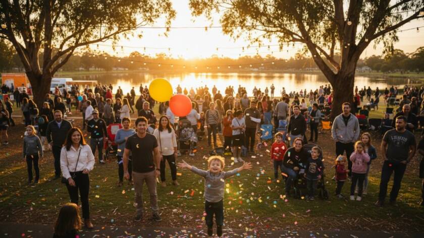 An emotionally charged, epic moment captured by Pakenham event photography capturing genuine emotion Victoria, showing a bride and groom embracing under a fairy light canopy at an outdoor Pakenham wedding reception, with dramatic bokeh and warm, professional color grading.