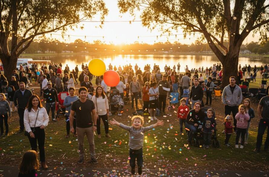 An emotionally charged, epic moment captured by Pakenham event photography capturing genuine emotion Victoria, showing a bride and groom embracing under a fairy light canopy at an outdoor Pakenham wedding reception, with dramatic bokeh and warm, professional color grading.