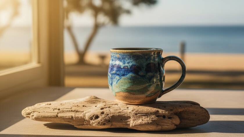A dynamic, high-angle shot showcasing intricate handmade jewellery against a rustic timber backdrop with dappled sunlight, highlighting exceptional Parkdale Victoria artisan product photography solutions.
