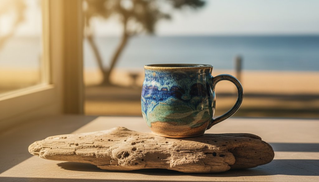 A dynamic, high-angle shot showcasing intricate handmade jewellery against a rustic timber backdrop with dappled sunlight, highlighting exceptional Parkdale Victoria artisan product photography solutions.