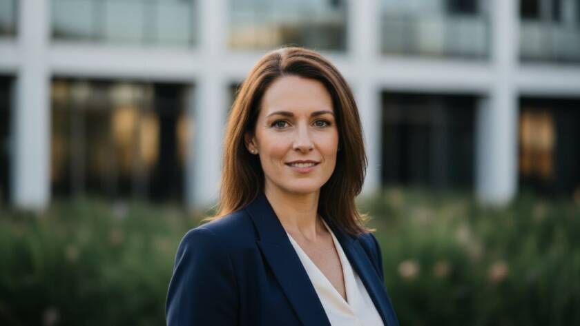 A compelling and dramatically lit Polished professional headshots Wantirna South of a confident executive, featuring a shallow depth of field against a modern, textured background, conveying professionalism and ambition.