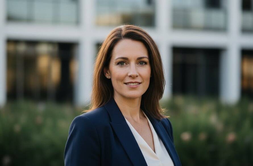 A compelling and dramatically lit Polished professional headshots Wantirna South of a confident executive, featuring a shallow depth of field against a modern, textured background, conveying professionalism and ambition.