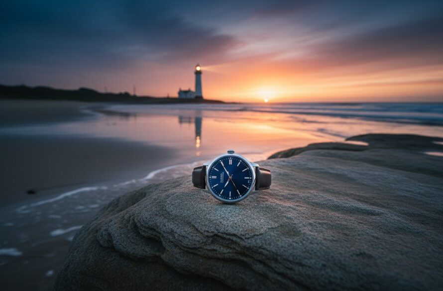A dramatic wide-angle shot showcasing a local artisan's handcrafted product, perhaps a bespoke surfboard or a unique piece of pottery, perfectly composed against the rugged coastline and vibrant sunset of Portland, Victoria. This image epitomises exceptional Portland Victoria advertising photography for local businesses, capturing an inspiring moment of local craftsmanship with cinematic lighting.