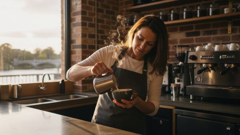 An epic moment captured through premium Maribyrnong advertising photography services, showing a local artisan proudly displaying their handcrafted product with dramatic backlighting at sunset over the Maribyrnong River, embodying quality and craftsmanship.