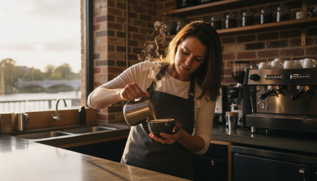 An epic moment captured through premium Maribyrnong advertising photography services, showing a local artisan proudly displaying their handcrafted product with dramatic backlighting at sunset over the Maribyrnong River, embodying quality and craftsmanship.