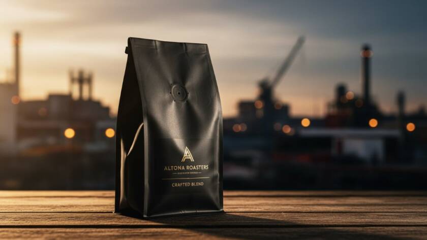 Dynamic shot featuring a meticulously lit artisanal product, possibly from a local Altona North maker, dramatically showcased against a gritty industrial backdrop, capturing the essence of premium product photography Altona North businesses.