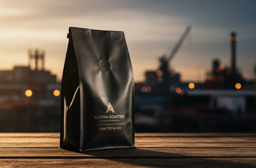 Dynamic shot featuring a meticulously lit artisanal product, possibly from a local Altona North maker, dramatically showcased against a gritty industrial backdrop, capturing the essence of premium product photography Altona North businesses.